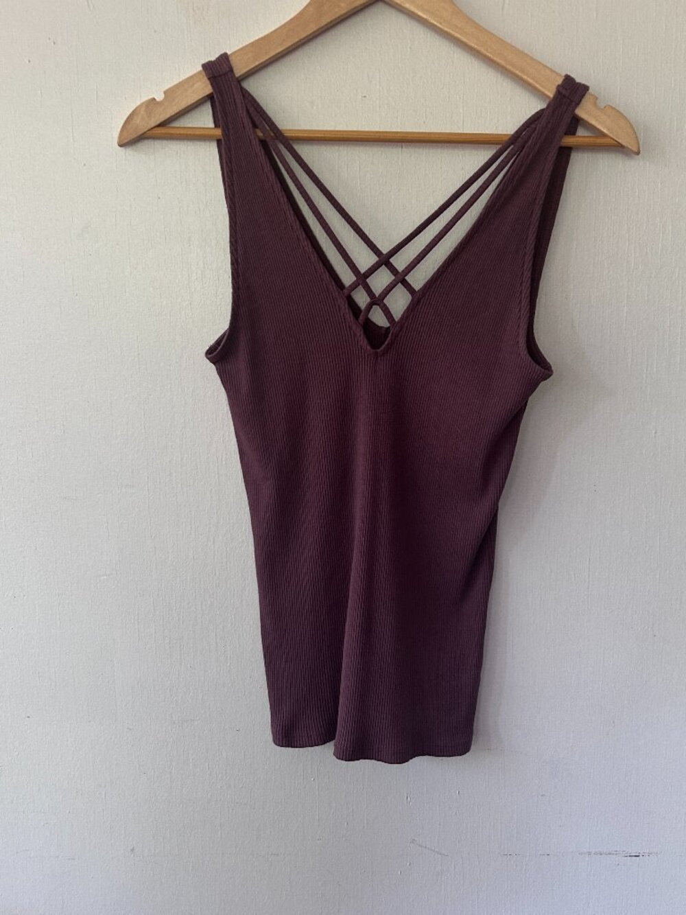 Express One Eleven Y2K Purple Ribbed Tank Top Womens Small Double V-neck 90s 00s